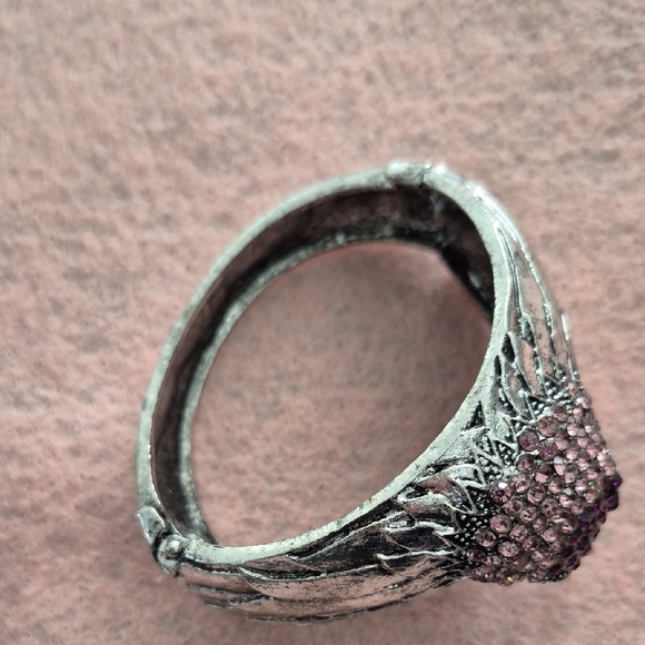 Silver Eagle Bangle Bracelet with Pink/Purple 💜 Rhinestone Head - Picture 7 of 11
